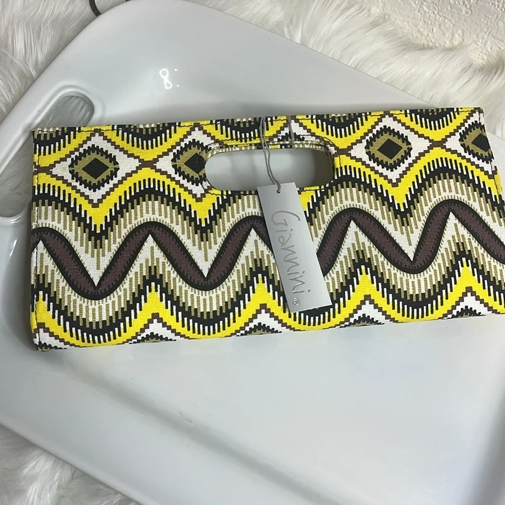 Yellow and Brown Patterned Clutch - Picture 3 of 9